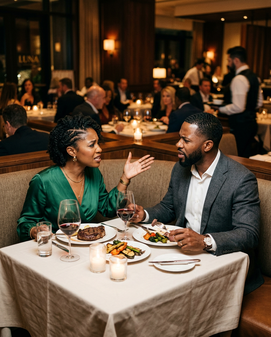 high performing couple arguing at dinner